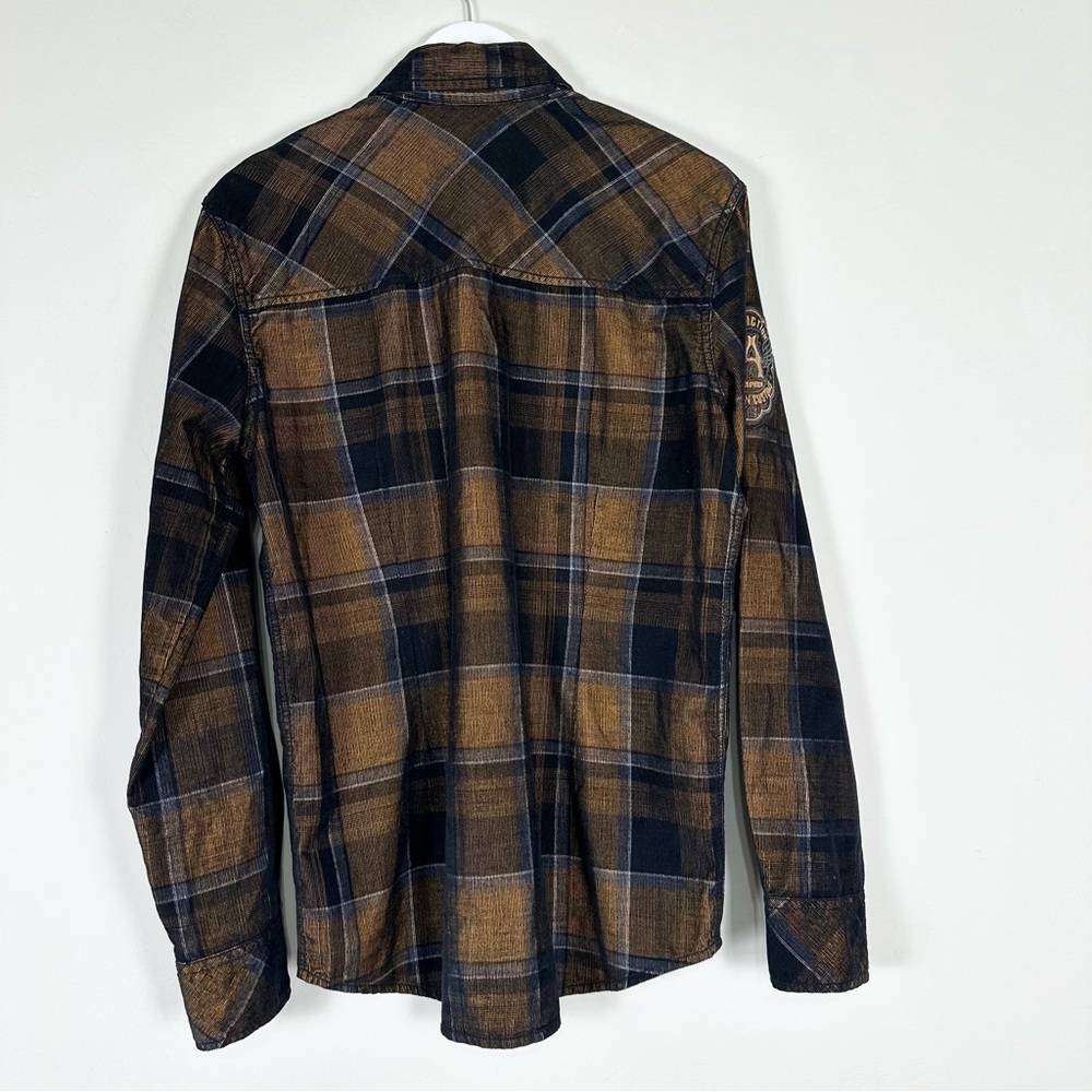 Affliction Men's Button Down Shirt Copper Mountain Embroidered Biker - Picture 6 of 13